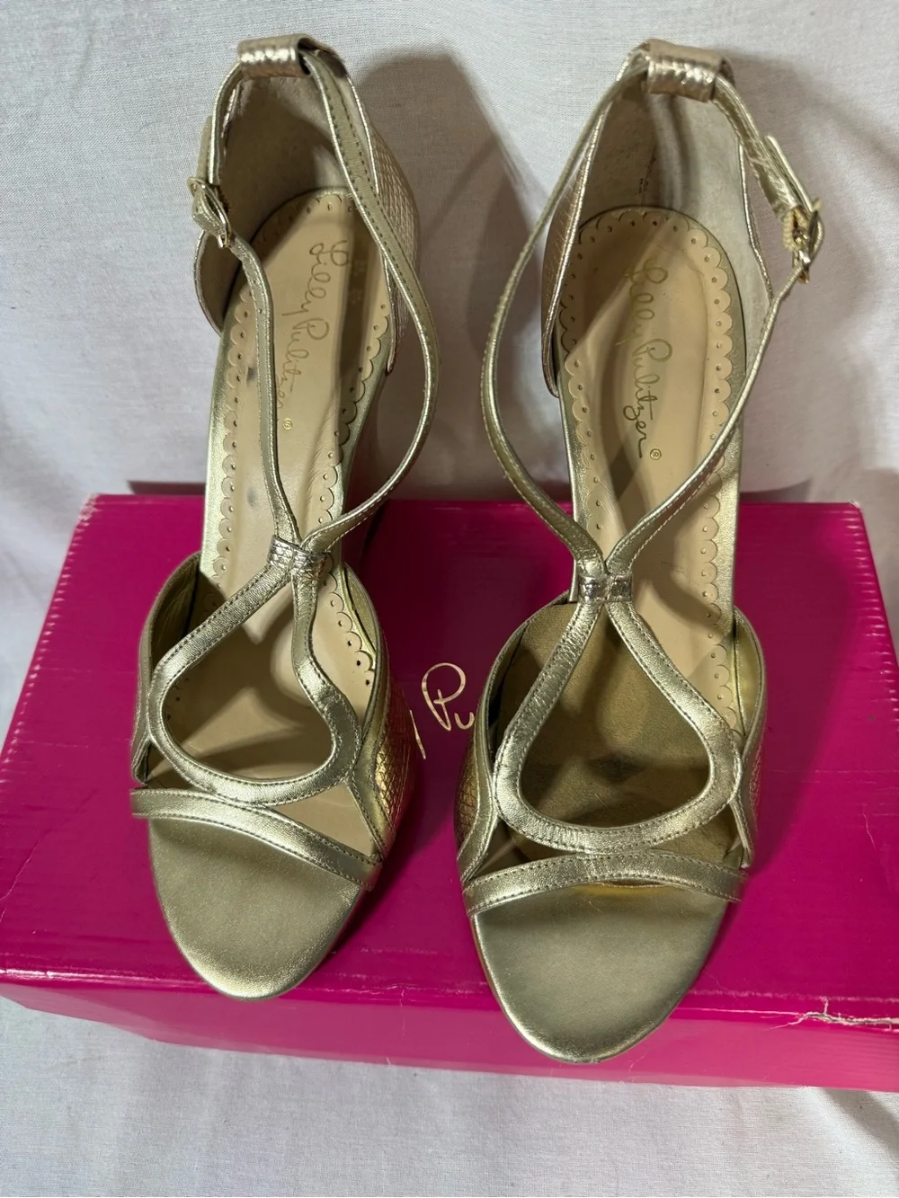 Lilly Pulitzer Metallic Gold Strappy Wedge Sandals